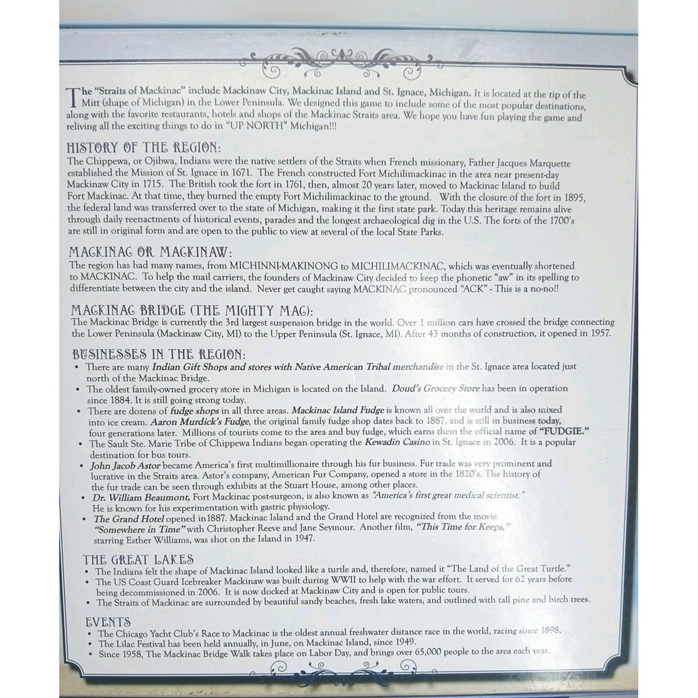 MACKINAC-OPOLY The Straits Of Mackinac Monopoly Board Game All Pieces Included - Picture 3 of 10